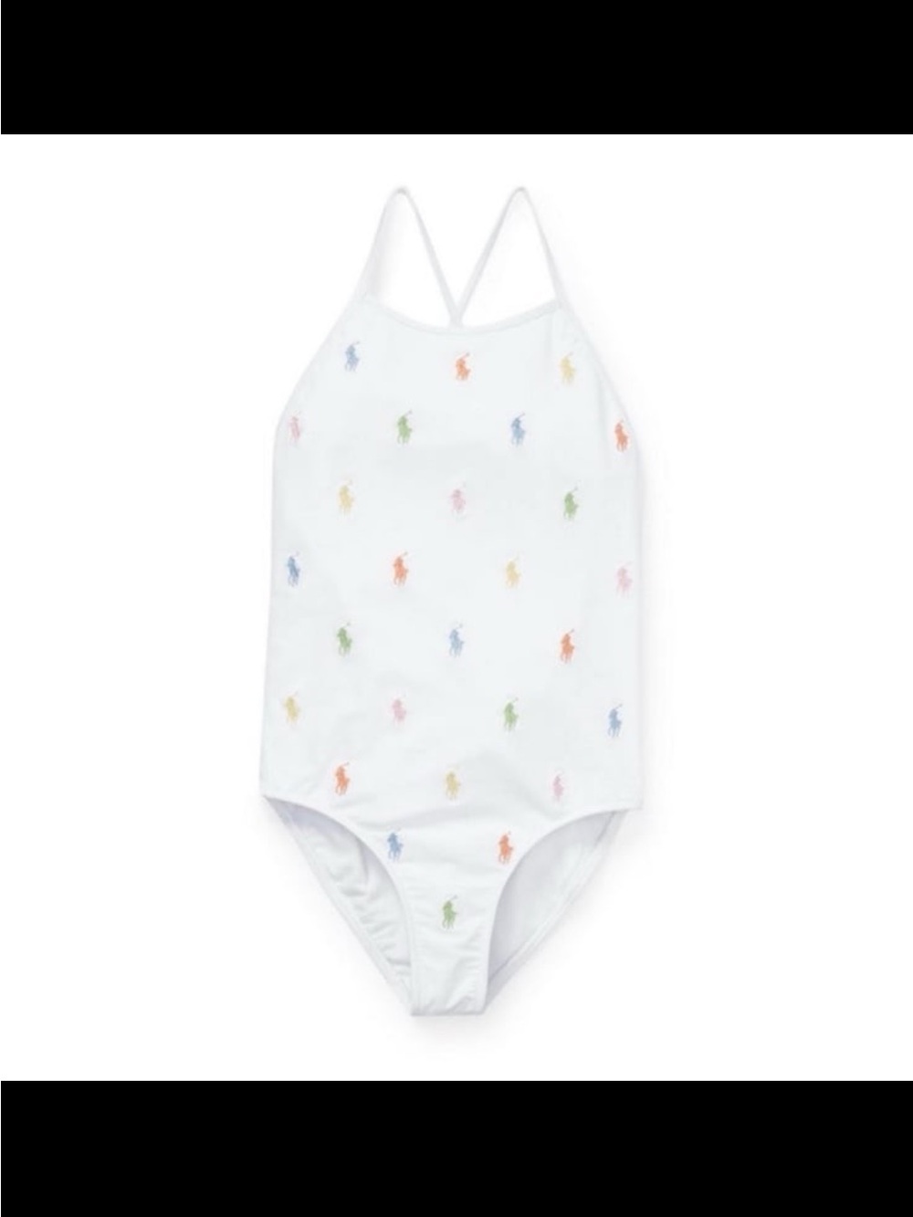 Ralph Lauren White One-Piece Swim with Multicolor Pony Motifs